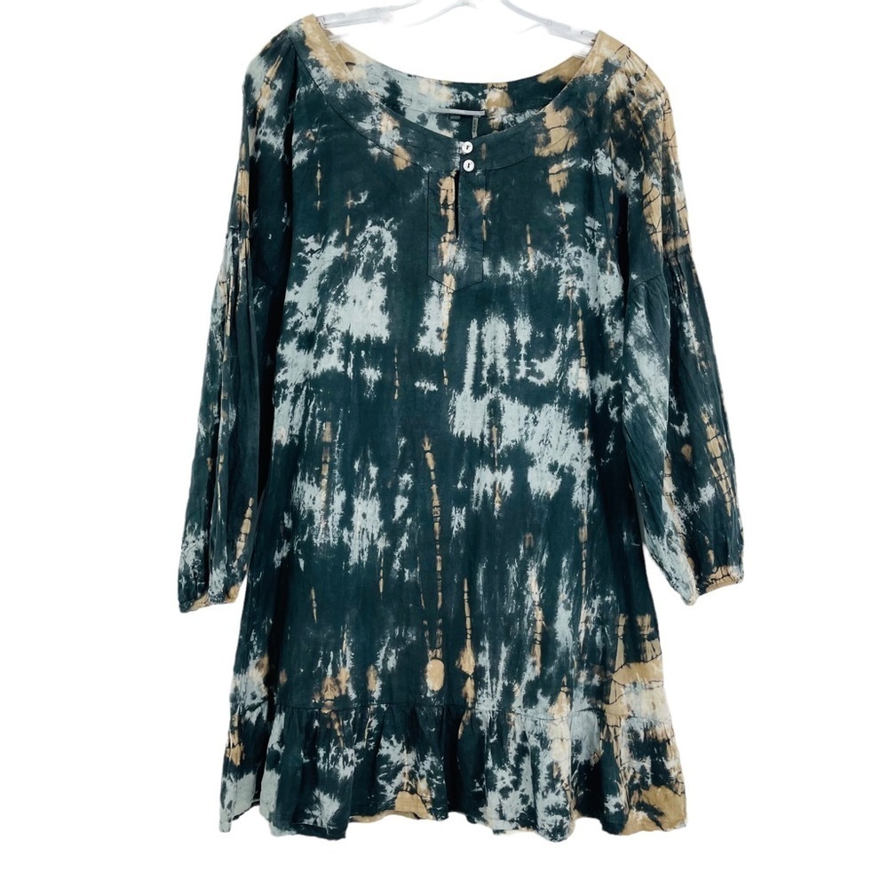 Anama tie dye babydoll ruffle mini dress tunic cotton women's size Medium